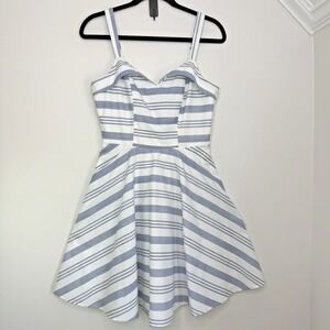Trixxi Striped‎ Fit & Flare Dress Women's S Blue White Sweetheart Cotton Pockets